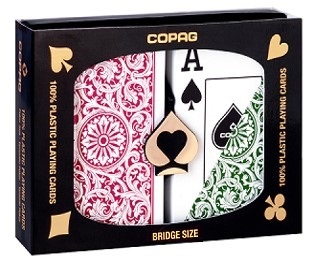 Copag 1546 Elite Plastic Playing Cards: Narrow, Super Index, Burgundy/Green